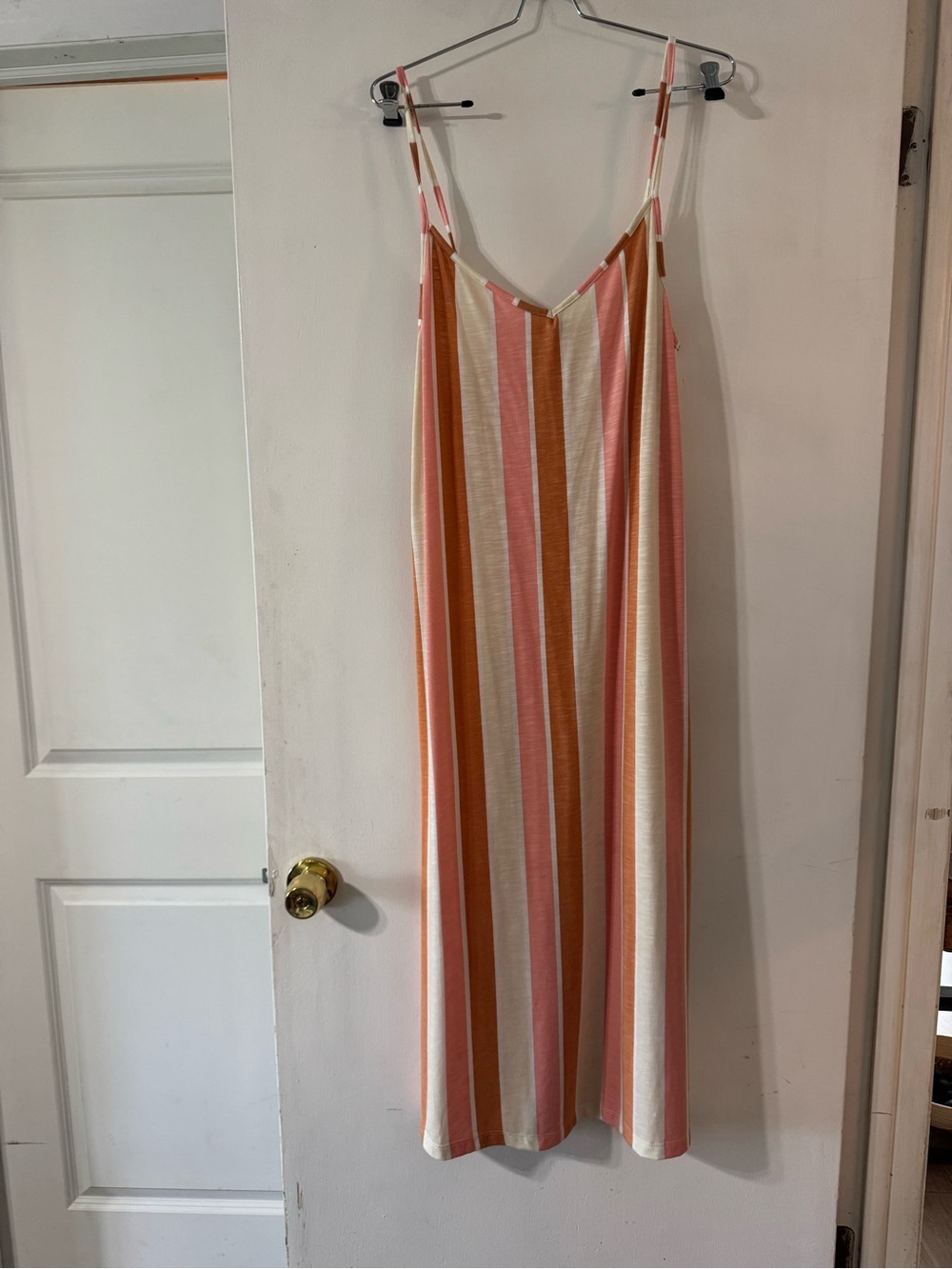 Roxy Pink, Tan & Cream Striped Maxi Dress